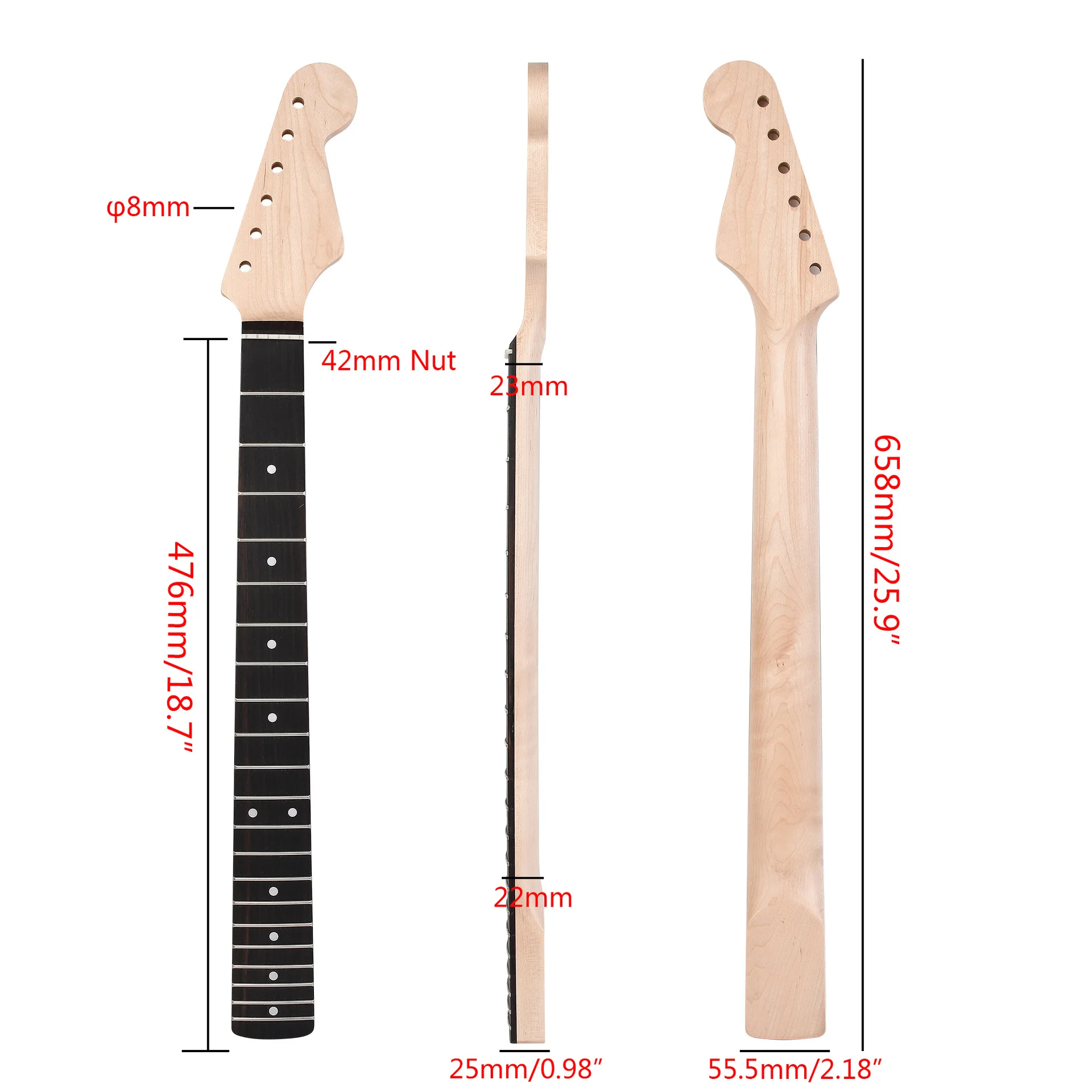 

Matte Finish 21-Fret Electric Guitar Neck Canadian Maple Rosewood Fingerboard for Custom Guitar Parts And Instruments