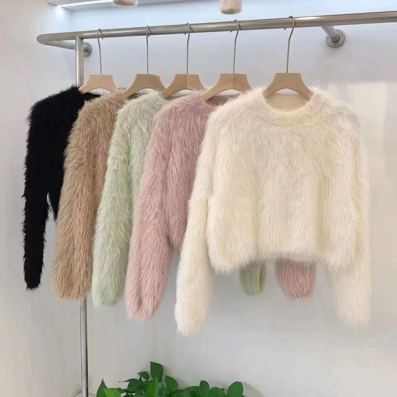 Chic Girl New Fall Winter Mohair Knitted Short Pullovers New Vintage Women O Neck Long Sleeve Soft Warm Cropped Sweaters Jumper