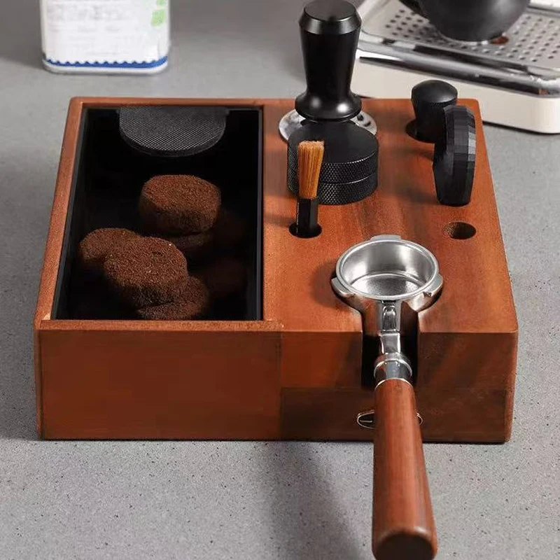 

51/54/58MM Espresso Knock Box, Coffee Organizer Box, Wooden Coffee Station Base Fit for Storage Espresso Tamper, Distributor