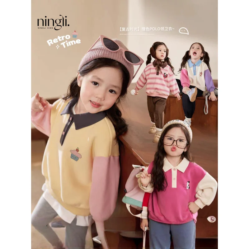 

Baby GirlpoloWomen's Color-Block Hoodie2025Autumn and winter baby fleece long-sleeve top