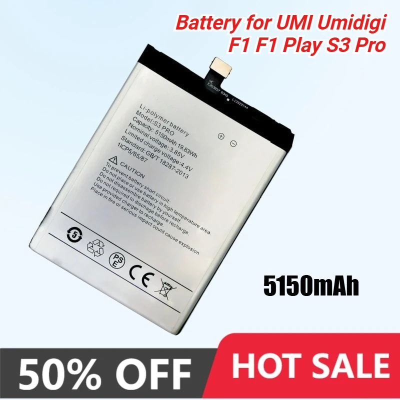

Hight Capacity 5150mAh New Replacement Battery for UMI Umidigi F1 F1 Play S3 Pro Mobile Phone Batteries Bateria 3.85v