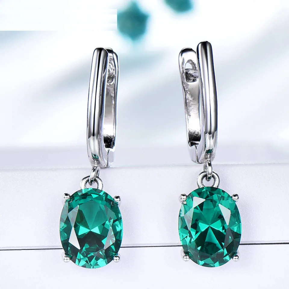 Oval Green Simulated Nano Emerald 925 Sterling Silver Drop Earring for Women Luxury Gemstone Statement Jewelry Brincos de Prata