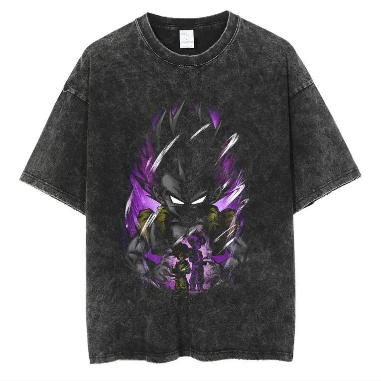 

Футболка мужская Dragon Ball Super Gogeta Super Saiyan Ego Purple Aura Silhouette, винтажная, с эффектом потертости, с аниме-принтом, лето 2026