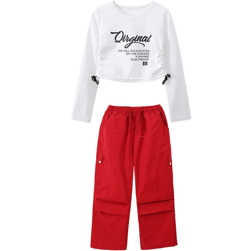 Bambini Street Dance Hip Hop vestiti ragazze manica lunga T Shirt pantaloni Jazz Modern Dance Performance Costume adolescenti abbigliamento Casual