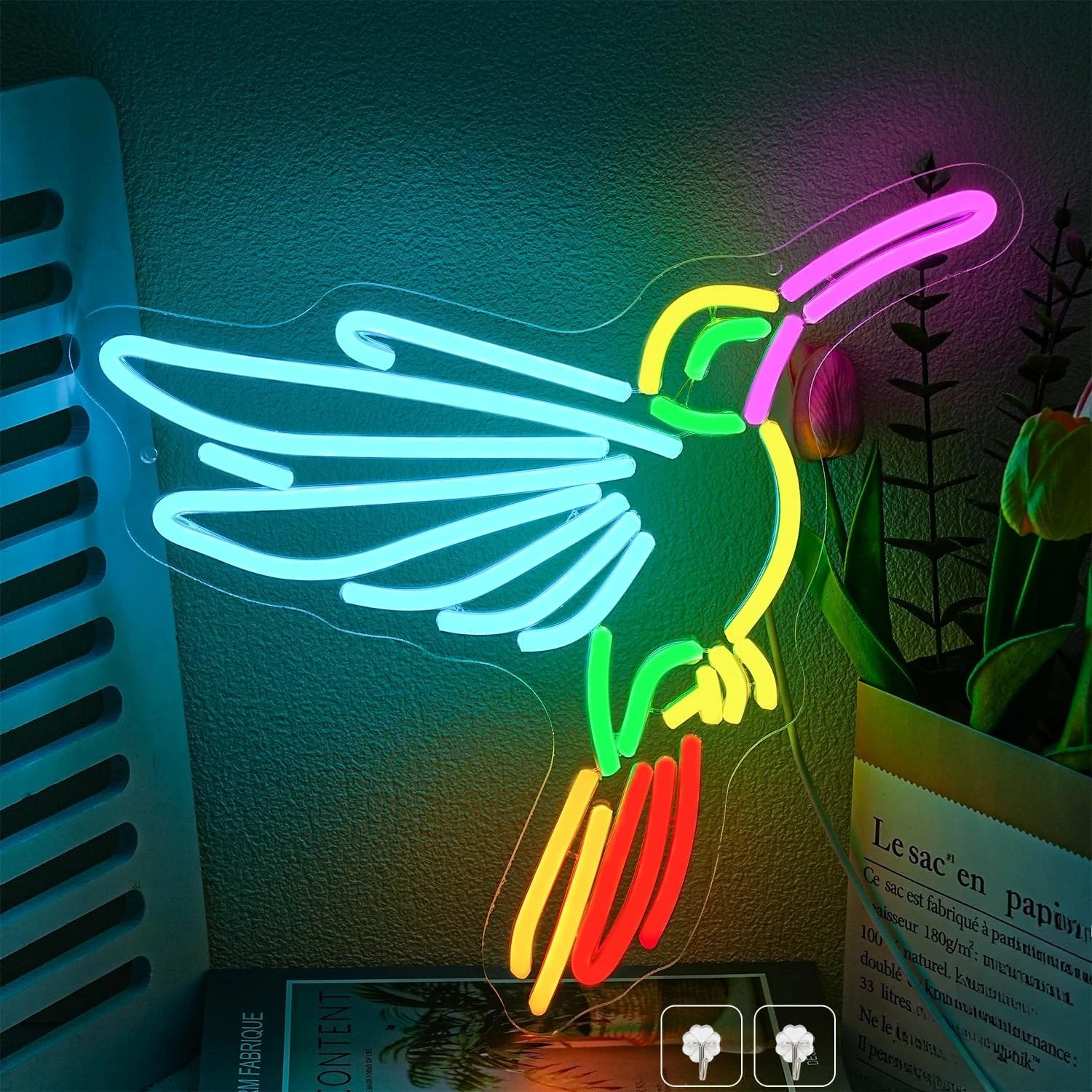 カラフルな鳥のネオンサイン、壁飾り用調光可能鳥ledネオンライトサイン、usb電源、寝室、自宅、鳥屋、壁飾りギフト