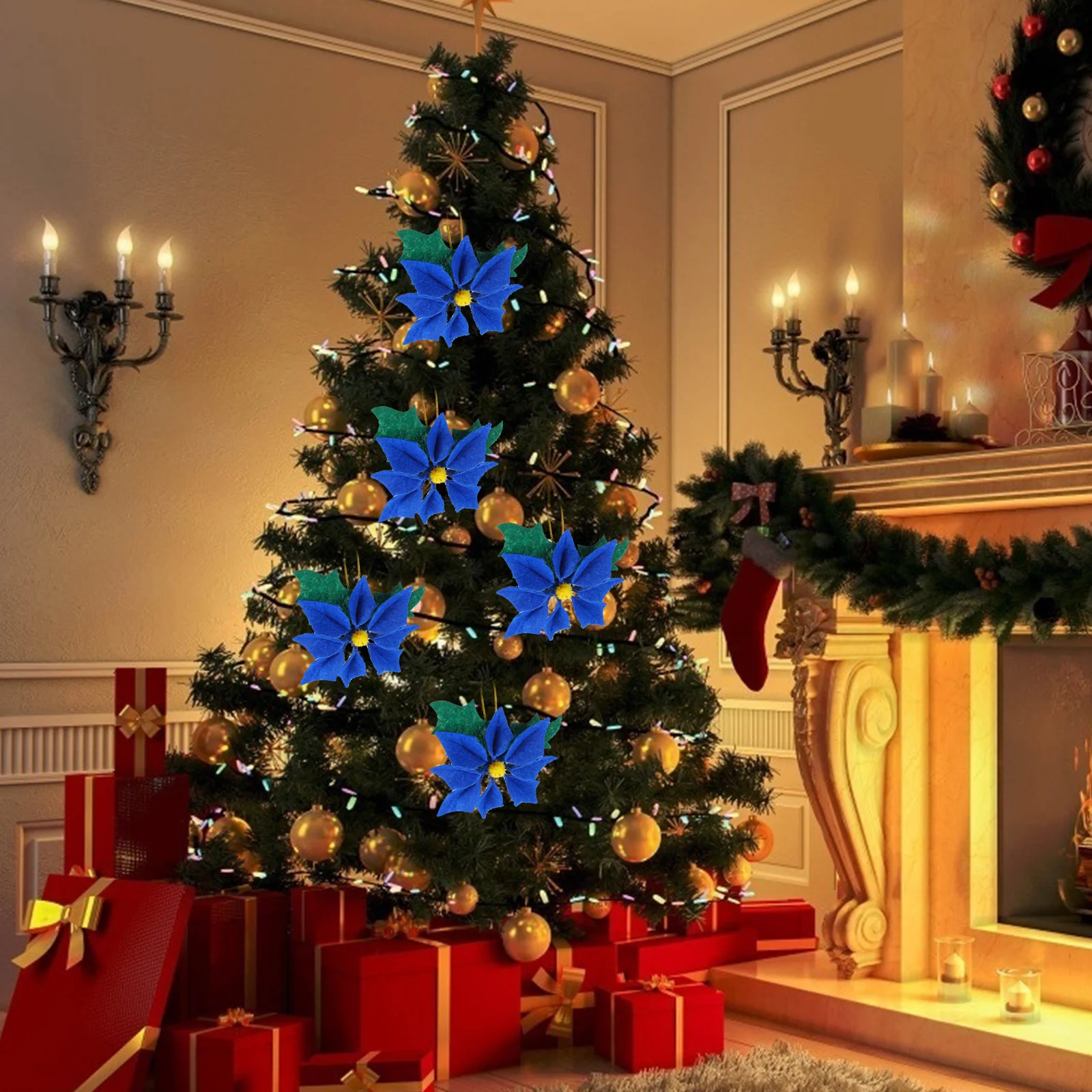 

10Pcs Christmas Flower Adornment Exquisite Simulated Xmas Decor for Tree Wreath Garland Fence Holiday Atmosphere Enhancement