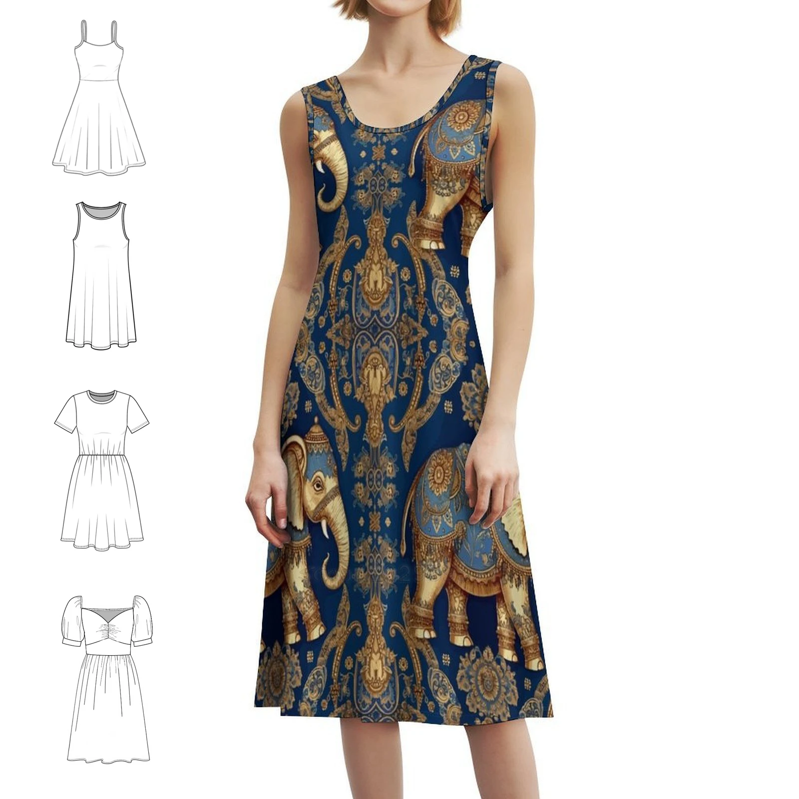 

Мини-платье в стиле тайского слона в консервативном стиле для женщин, трапециевидное свободное платье, повседневное дневное платье, мамонт, защита дикой природы, женская одежда