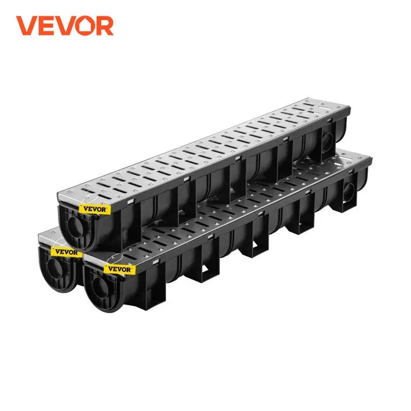 VEVOR 3/5 Pcs Floor Trench Drain Driveway Channel Drainage Stainless Steel HDPE Bathroom Shower Long Drainage Floor Drain Cover