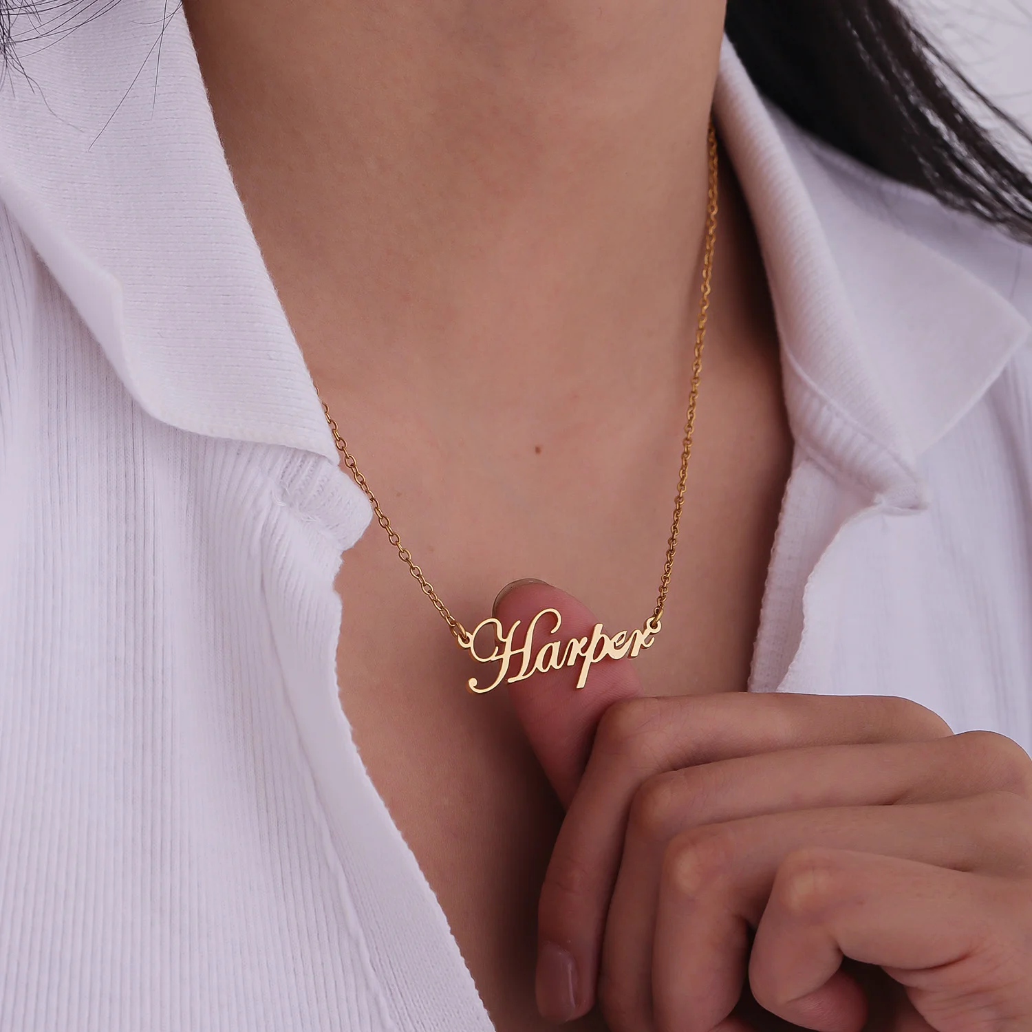 Personalized Laser Cut Name Necklace with 80+ Font Choices Hypoallergenic Stainless Steel Dainty Gift for Her