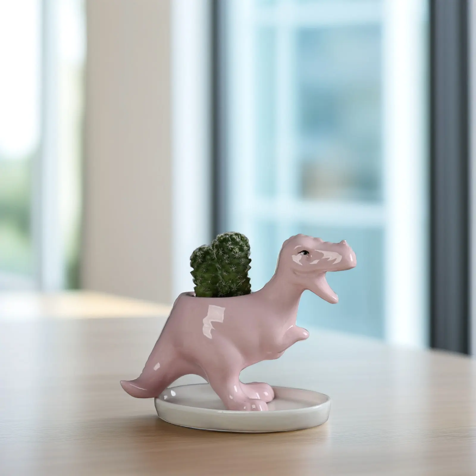 1Pcs Ceramic Dinosaur Flowerpot Pink Creative Succulent Plant Pot Cartoon Tyrannosaurus Basin Desktop Ornament Home Office