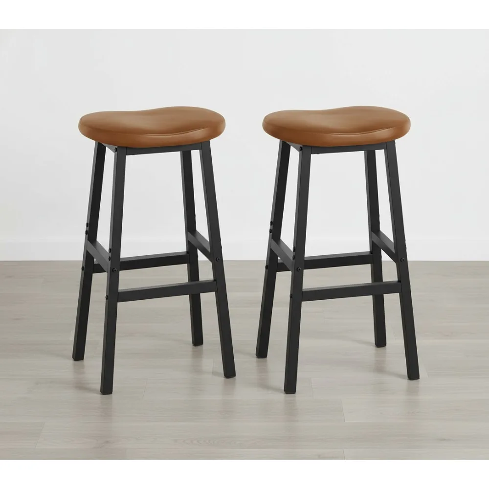 

2-Piece Bar Stool Set with Curved PU Leather Seat, Footrest & Ergonomic Design for Kitchen Island, Dining & Pub