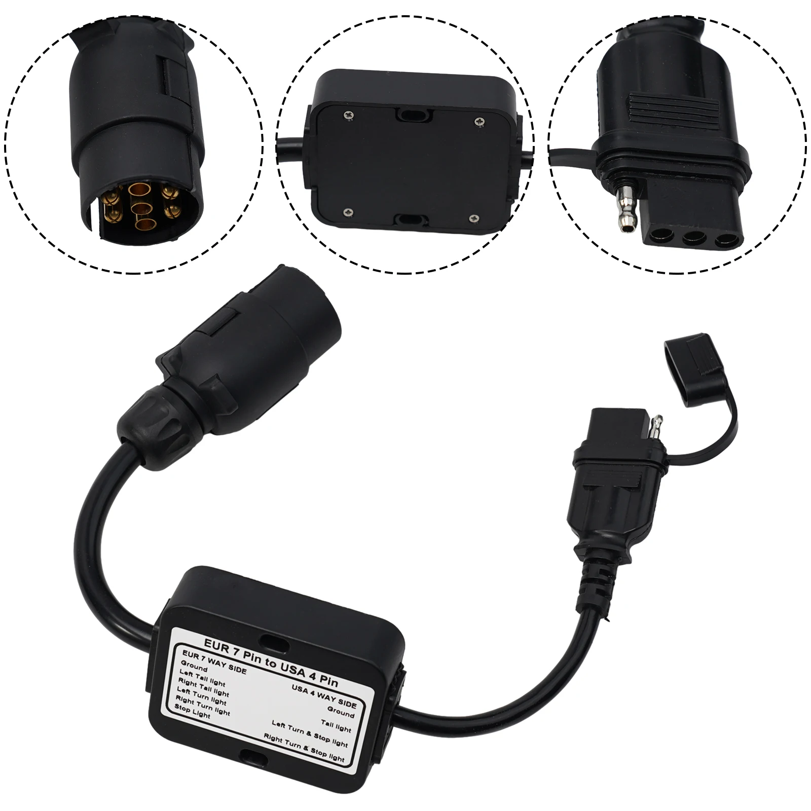 Parts Converter 7Pin Accessories Fittings Trailer Light Converter For European Vehicle Replacement Round To 4-Way Flat