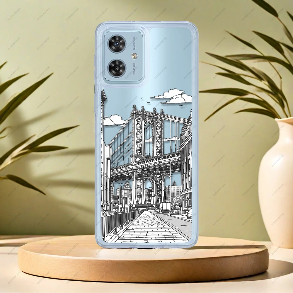 City Landscape PC+TPU 2 in 1 Phone Protective Case For Moto G54 G84 Edge 40 Neo Hard Shockproof Cover