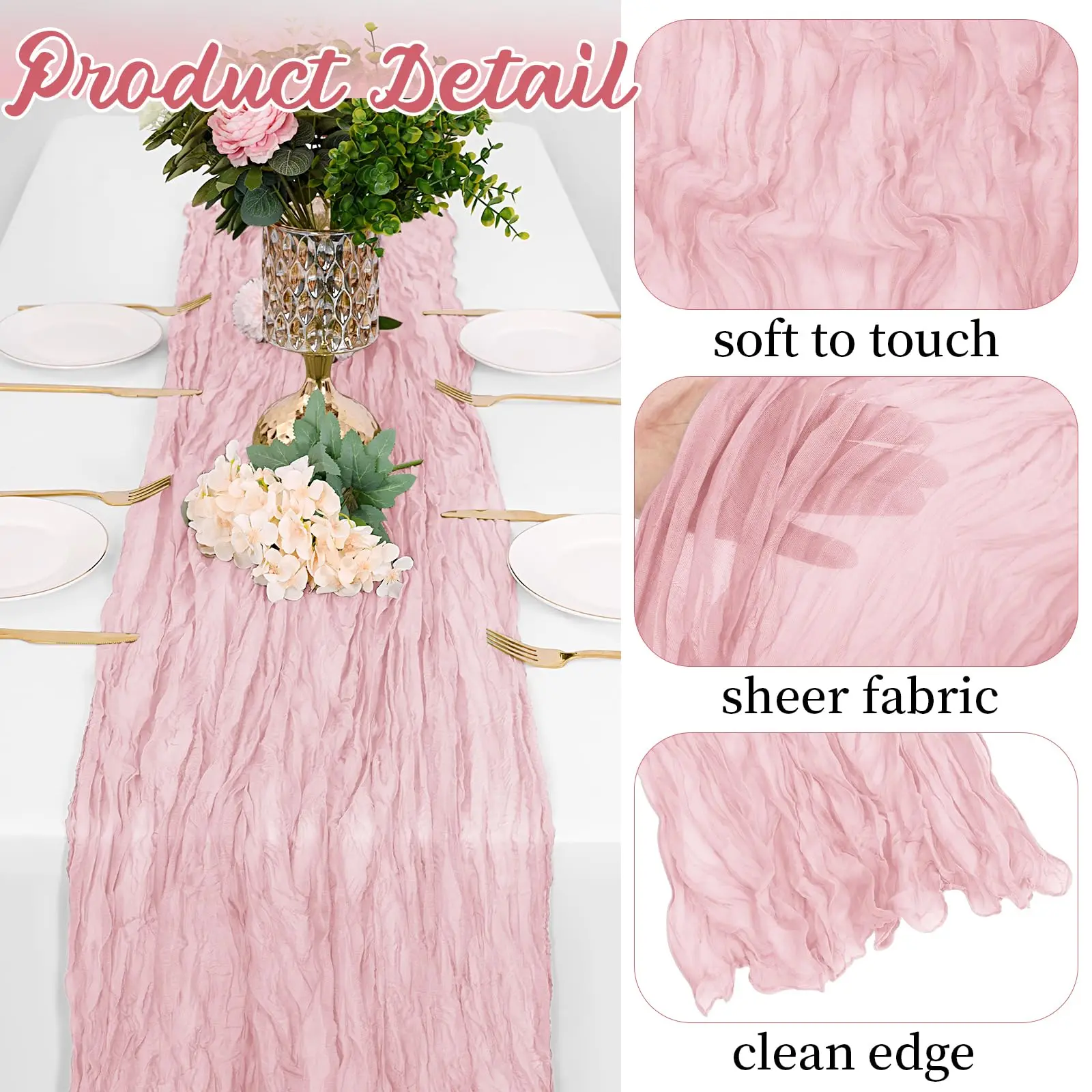 6 Pack Cheesecloth Table Runners Rustic Sheer Gauze Table Runner Cheese Cloth for Wedding Birthday Party Baby Shower Table Decor