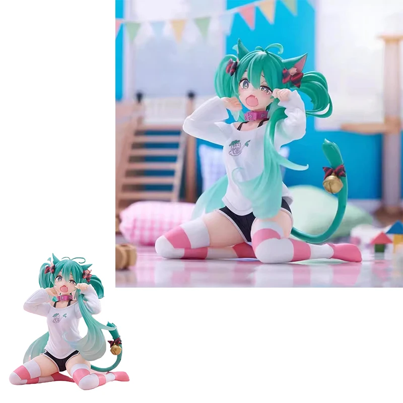 TAITO Original Hatsune Miku Anime Figure Cat Ear Home Pajamas Action Figure Toys for Kids Gift Collectible Model