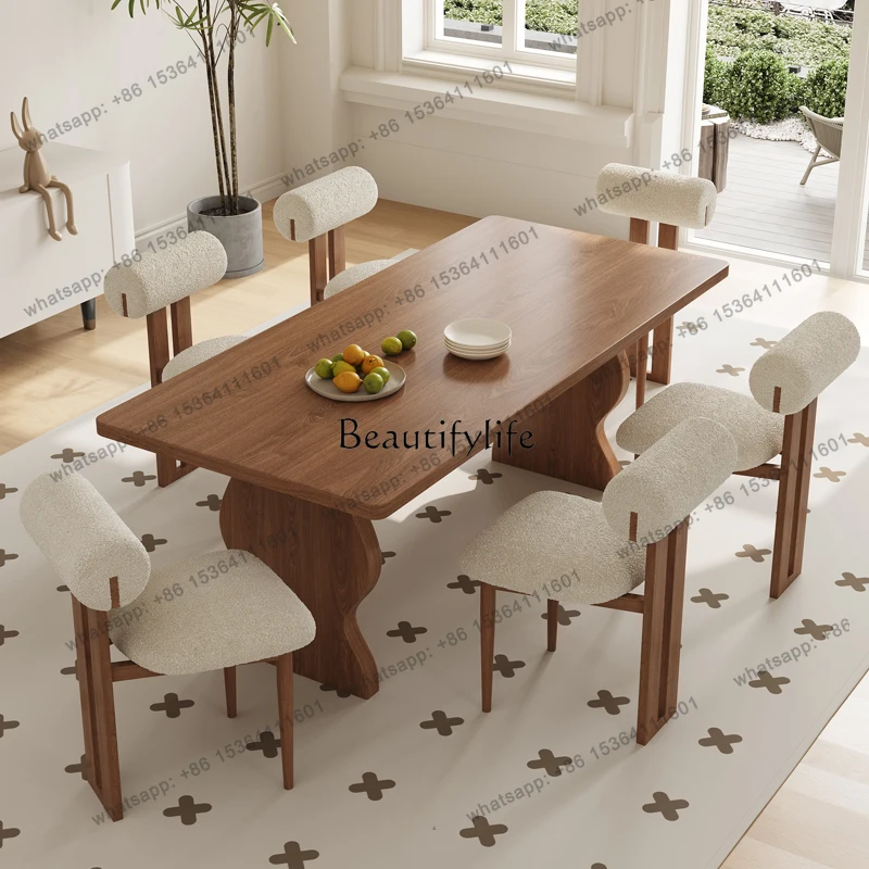 

D25White wax solid wood dining table household living room simple special-shaped walnut rice table and chairs antique home