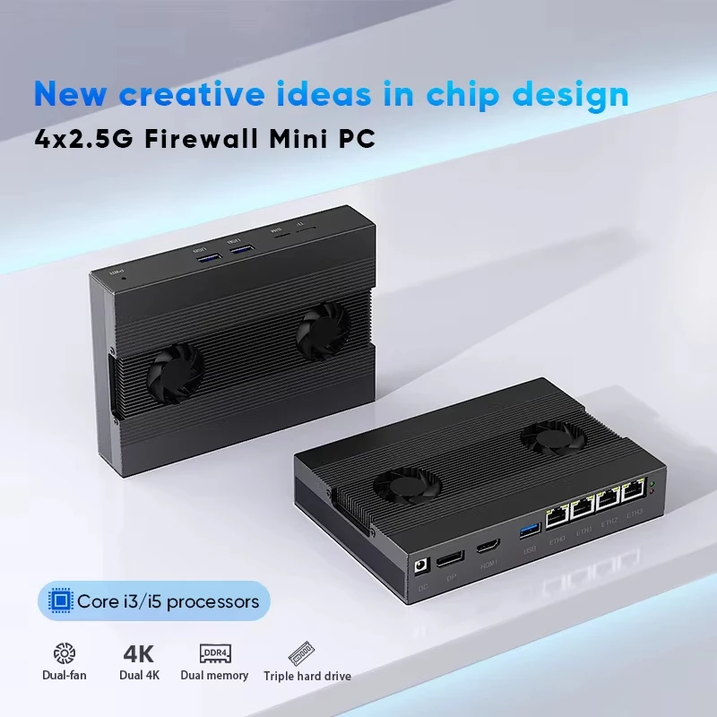 Твердый алюминиевый маршрутизатор Firewall Mini PC NAS, Intel i5-8250U/i3-8130U, слот для SIM-карты TF SATA3.0, для домашнего сервера pfSense Proxmox