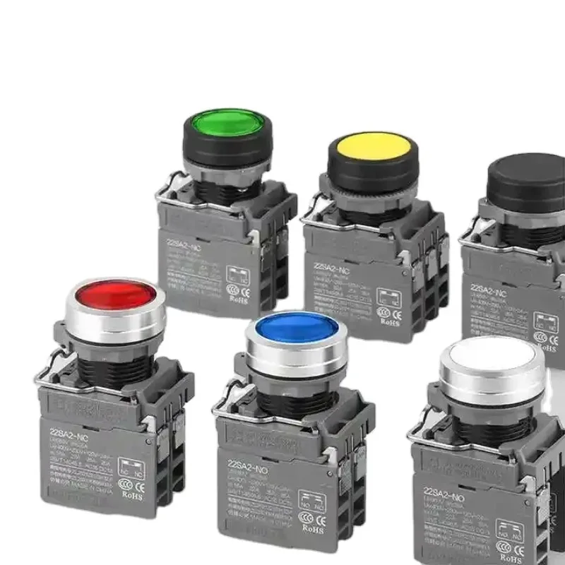 Plastic Push Button Switch IP65 Self-reset Self-locking Flat Head 22mm Start DIY 1NO 1NC Momentary