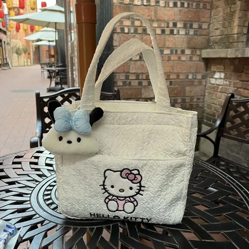 Borsa per il pranzo per studenti Sanrio Hello Kitty Girl Cartoon Borsa Kawaii Borsa per il trucco di grande capacità di stoccaggio Moda Versatile Nuovo