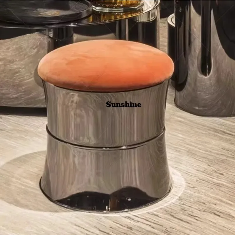Light luxury post-modern dressing stool creative fashion stainless steel round stool  FT