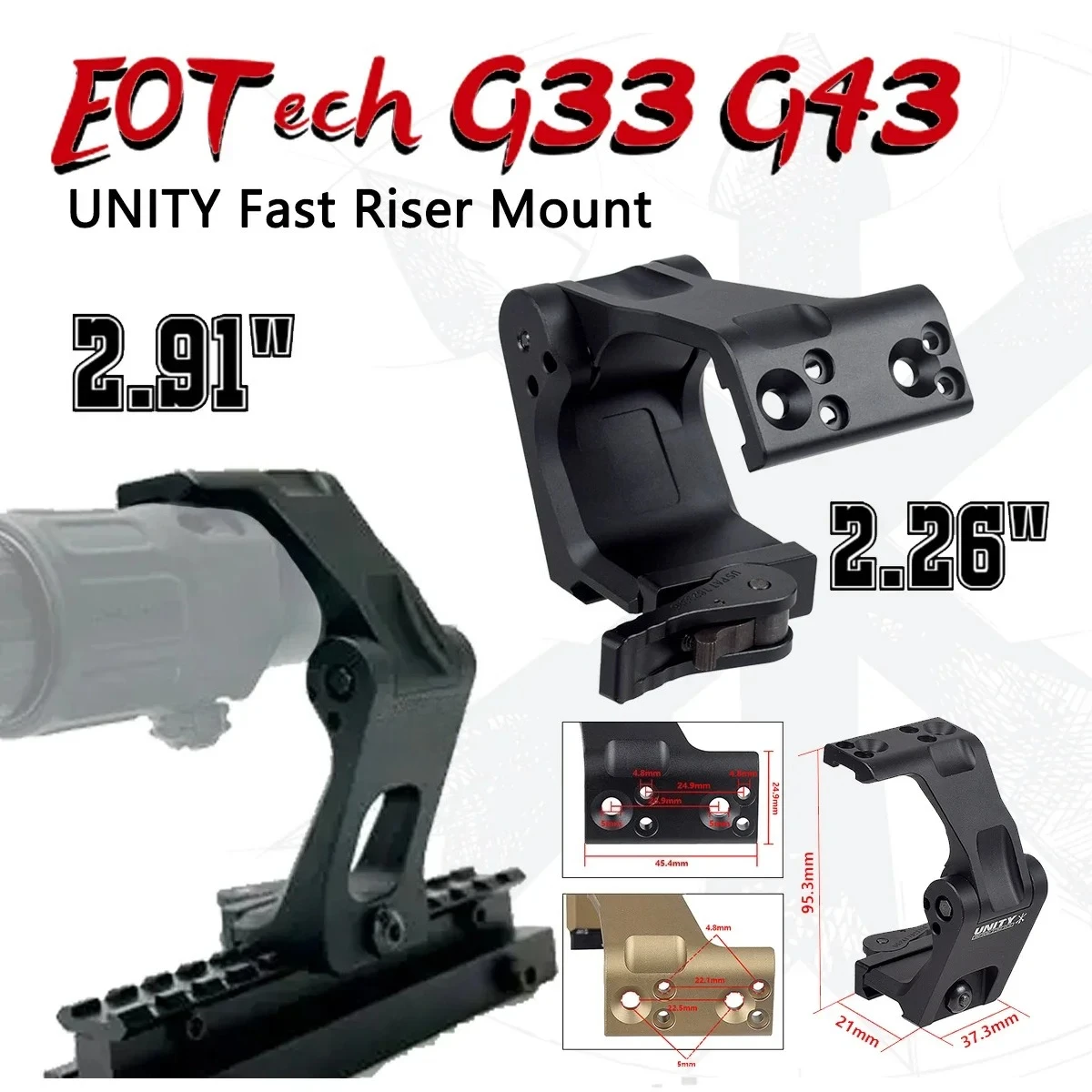 

Tactical UNITY FAST QD Lever Optical 2.91" Height Mount For Magnifier G33 G43 Red Dot Sight Scope Fit 20mm Rail Hunting