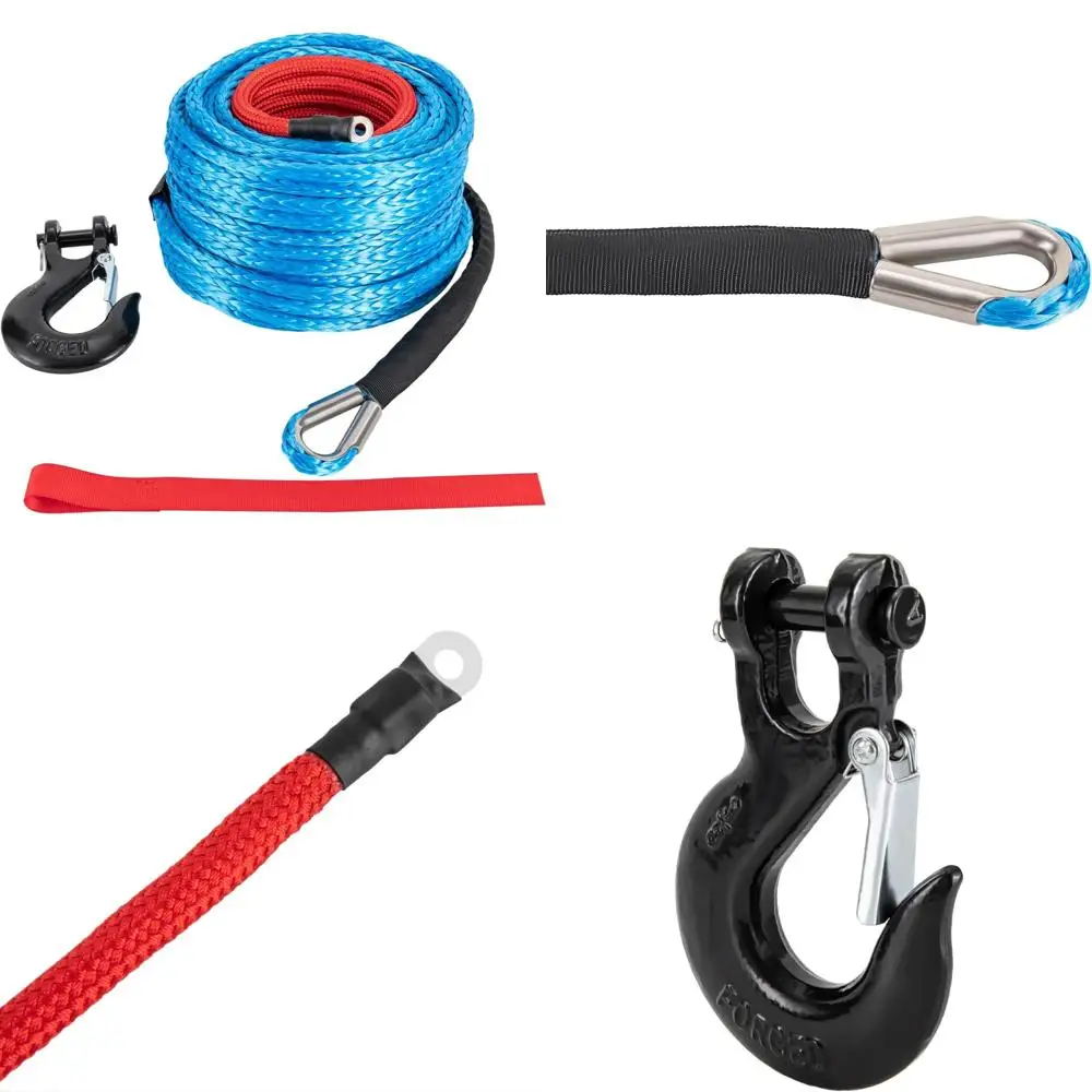 

Synthetic Winch Rope 100FT with Hook - 23,809 lbs Strength - Protective Sleeve for Car Tow Recovery