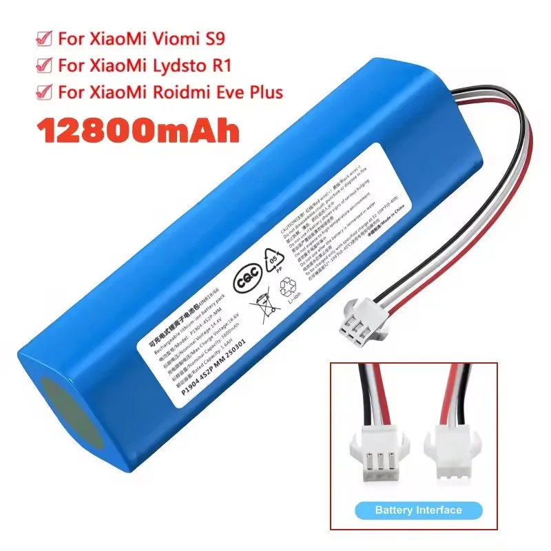

2025 100% Original For XiaoMi Viomi S9 Lydsto R1 Roidmi Eve Plus 14.4V lithium battery 2P4S 5200mAh 6800mAh 9800mAh 12800mAh