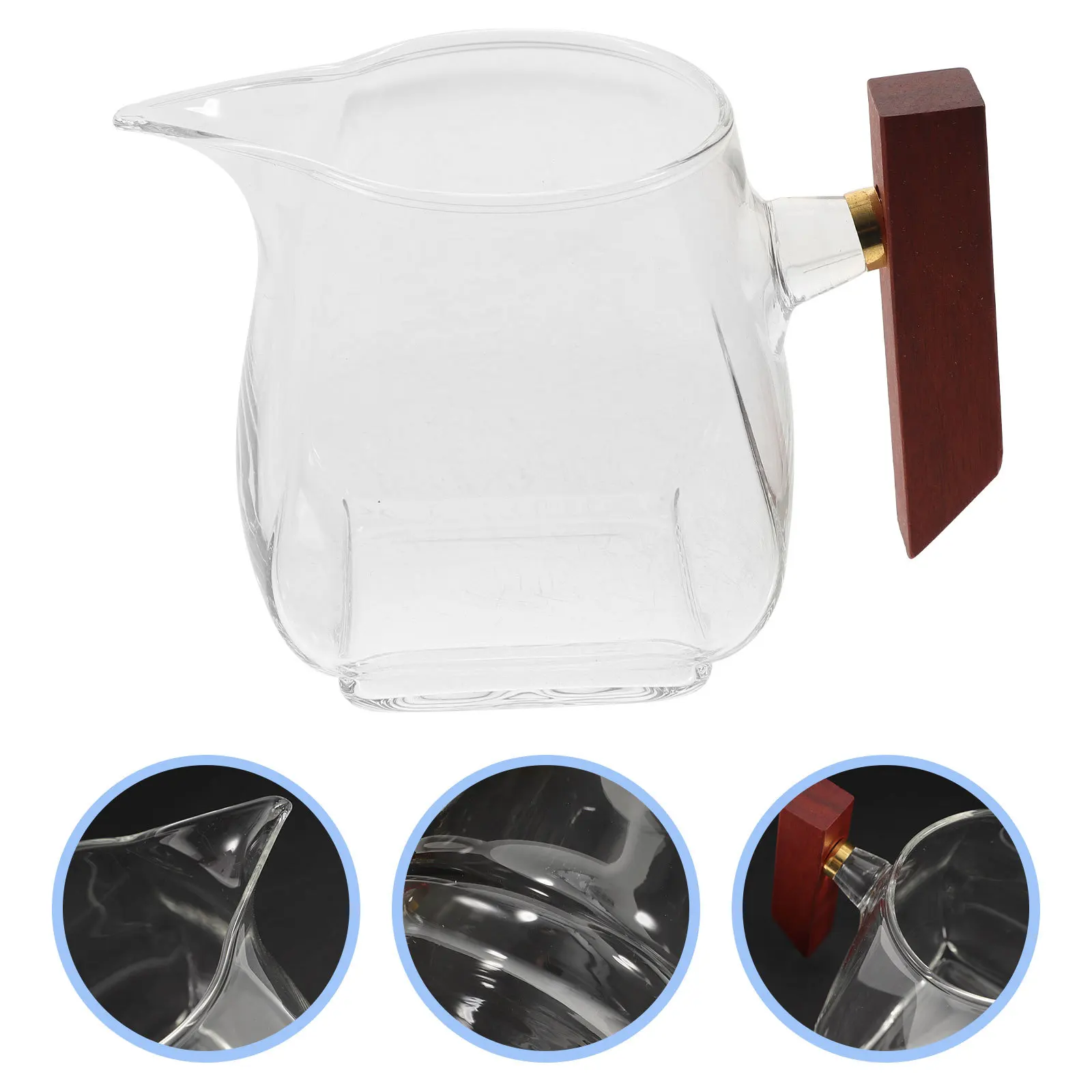 

Glass Gravy Boat with Wooden Handle Premium Sauce Container for Kitchen Dripless Pour Spout Serving Hot Cold Sauces Salad