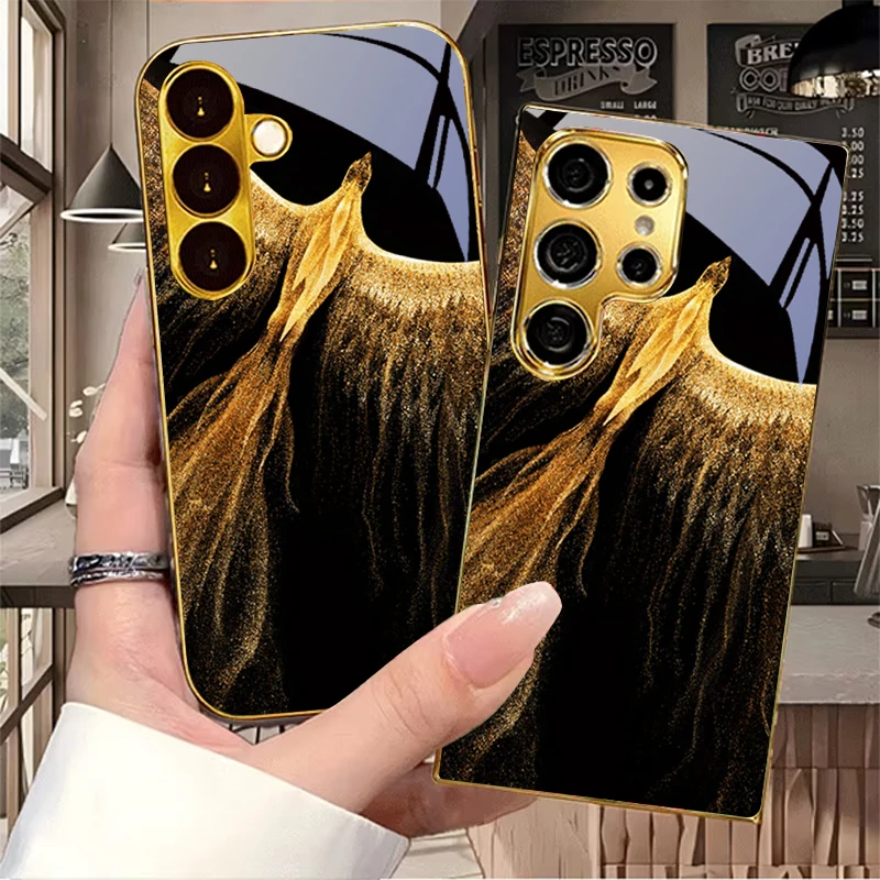 Elegant Phoenix Electroplated Golden Phone Case For Samsung S26 Ultra S21 S22 FE S23 Plus S24 S25 S20 S26 Note 10 20 Glass Cover