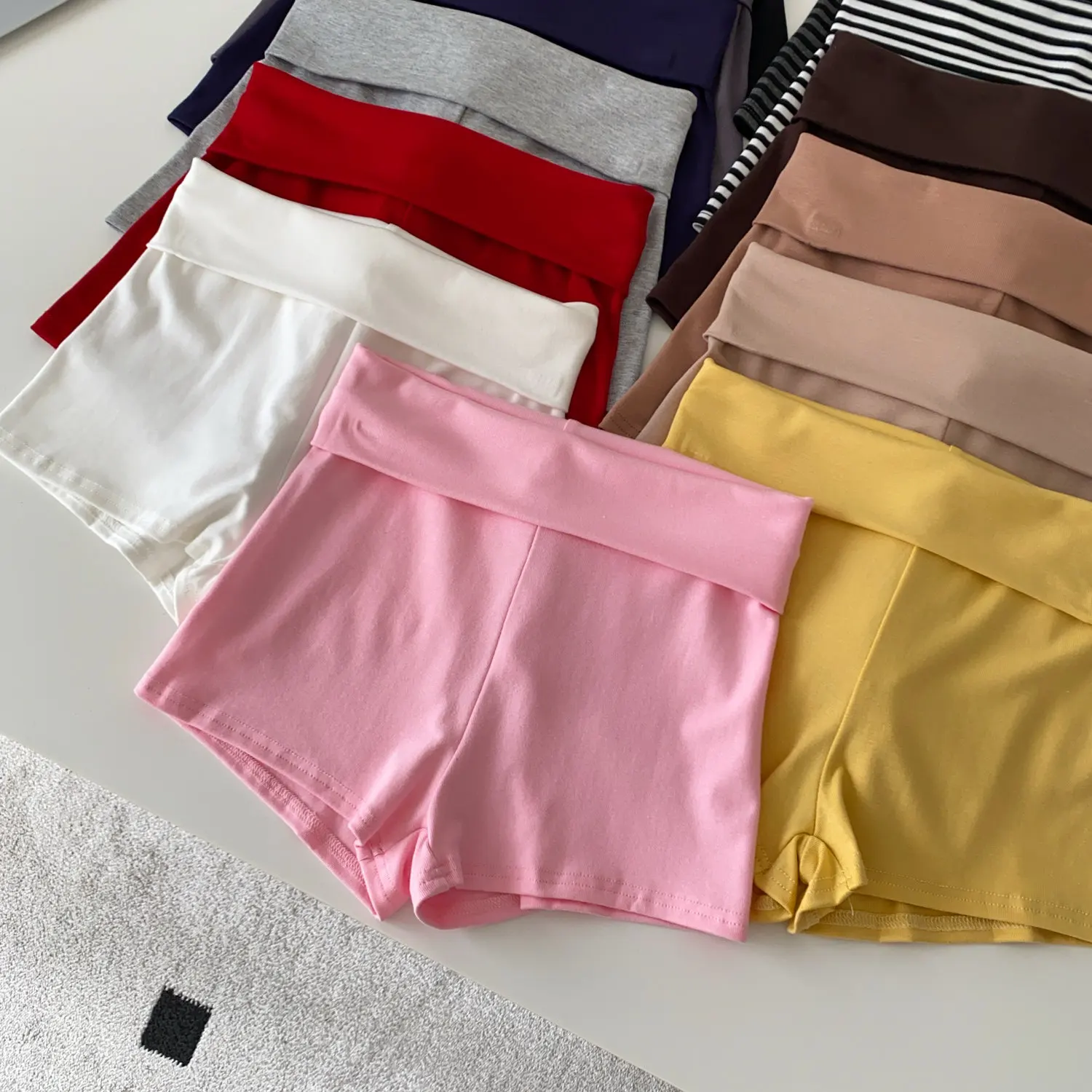Women's Summer Sporty Folded Waist Slim Shorts Lady Streetwear Casual Basic Short Pants