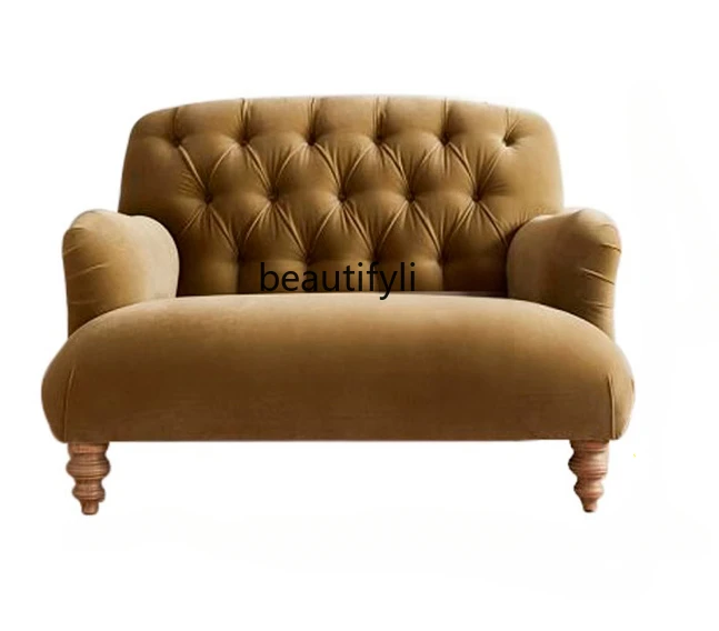 

American Pull Buckle Sofa Designer Model French Vintage Style Velvet Sofa Furniture Light Luxury Double Seat