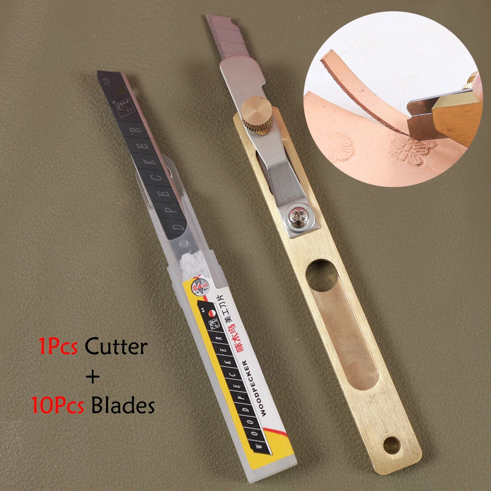 1Pcs Copper Leather Craft Cutter with 10 Blades DIY Incision Trimming Knife Cutting Tool for Leather Patchwork Fabric Splitter