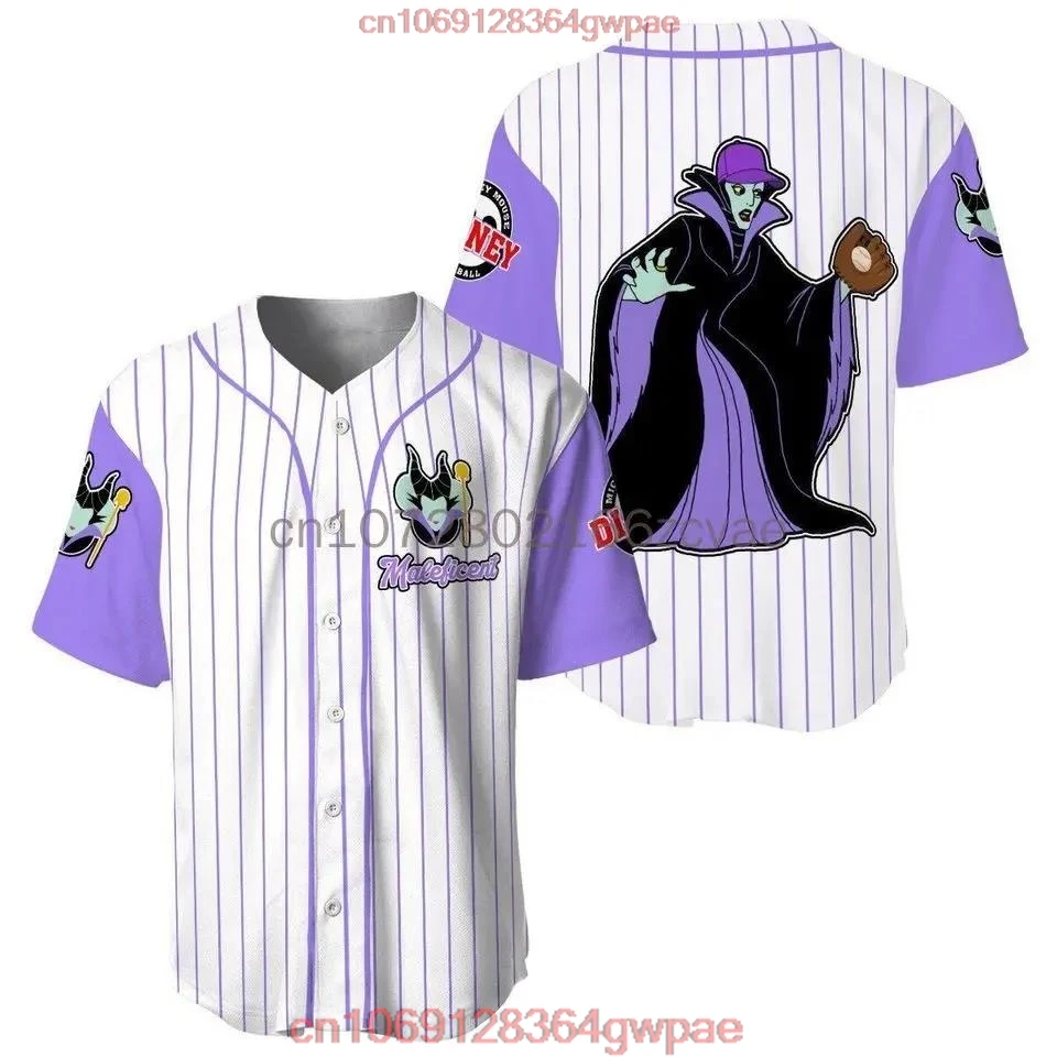 Disney Villain Maleficent Baseball Jersey Shirt Custom Name Men\'s Women Short Sleeve Shirt Disney Casual Sports Baseball Uniform