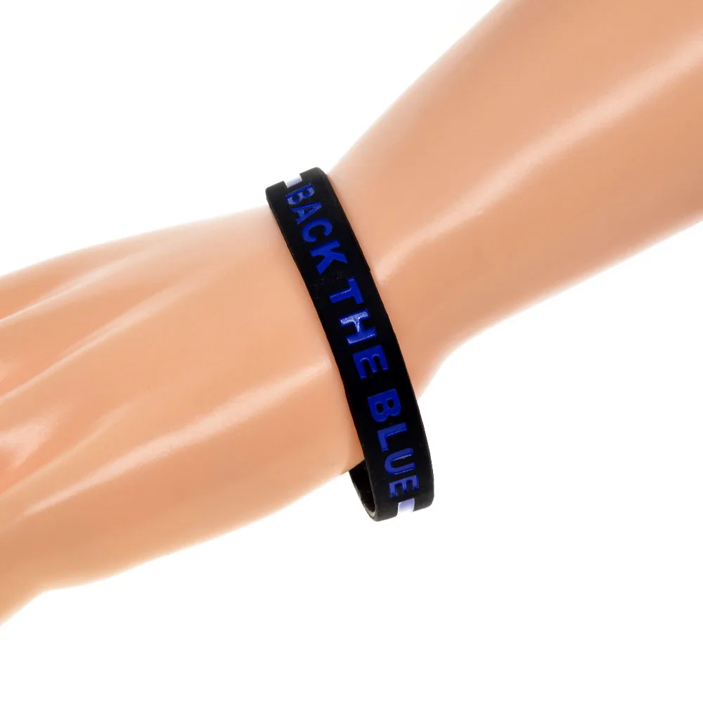 1 PC Back The Blue Line Silikon-Armband, Sport-Gummiarmband, schwarz, Erwachsenengröße – Detail 7