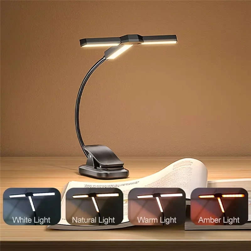 BYBS-Tri-Head LED Clip-On Book Light Eye-Care Reading Lamp For Table Adjustable Night Light