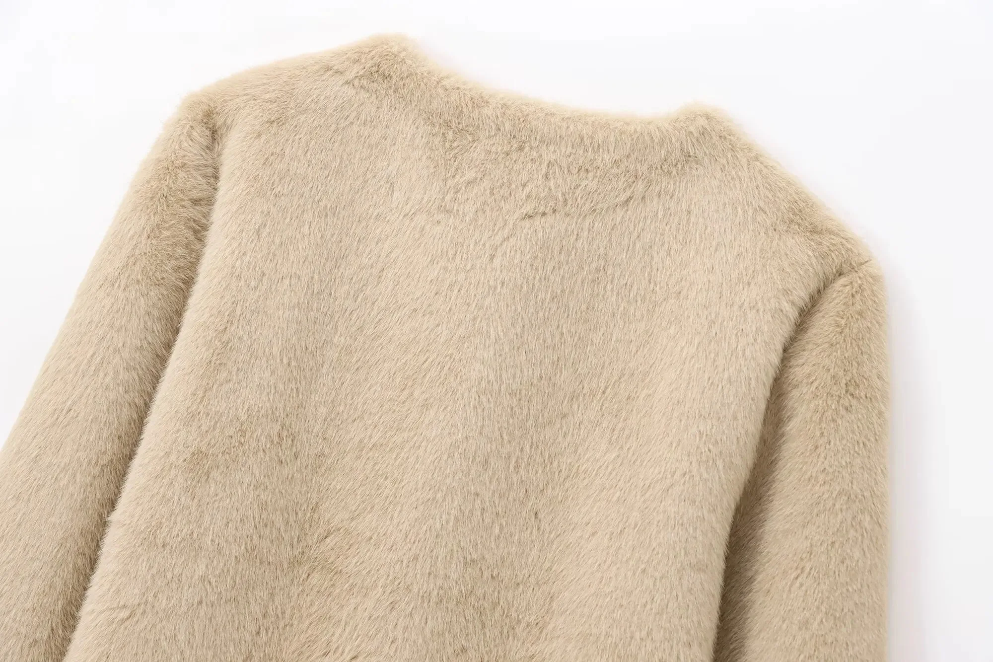 HH femmes automne nouvelle mode col rond simple boutonnage veste femme Chic en peluche fausse fourrure effet recadrée décontracté manteau lourd