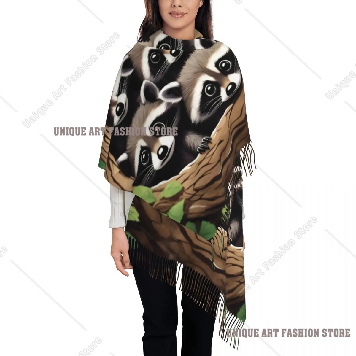 

Забавный шарф с кисточками в виде енота на заказ, женский мягкий шаль, женские зимне-осенние шарфы