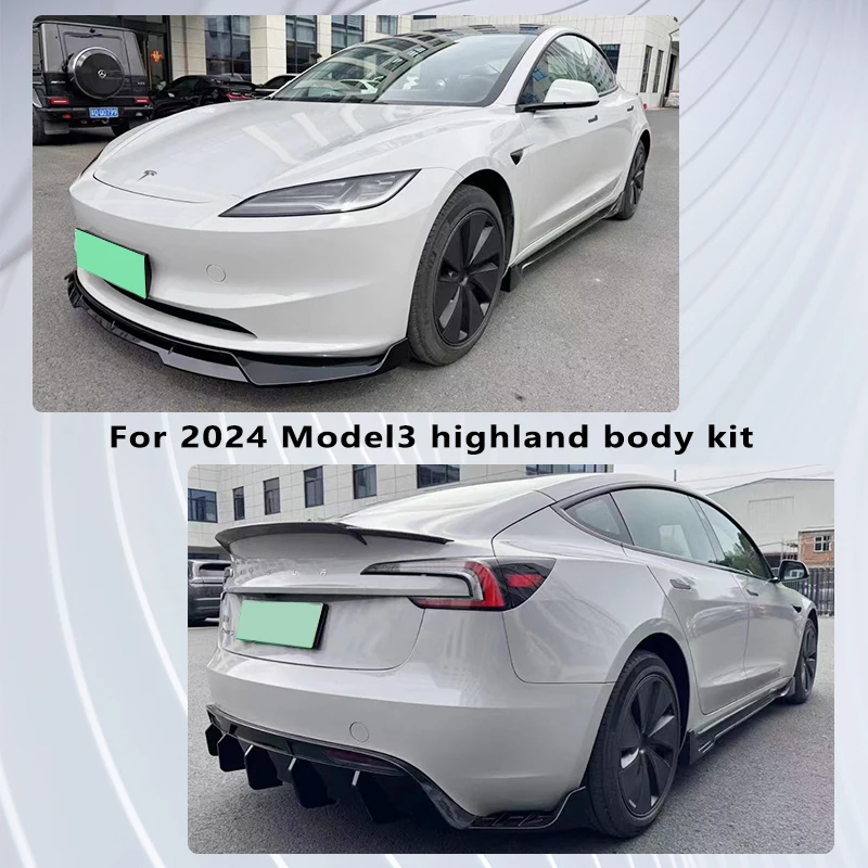 For Tesla 2024 Model 3 highland Body Kit Carbon fiber pattern Rear Diffuser Spoiler Front Bumper Lip Side Skirt Car Accessories