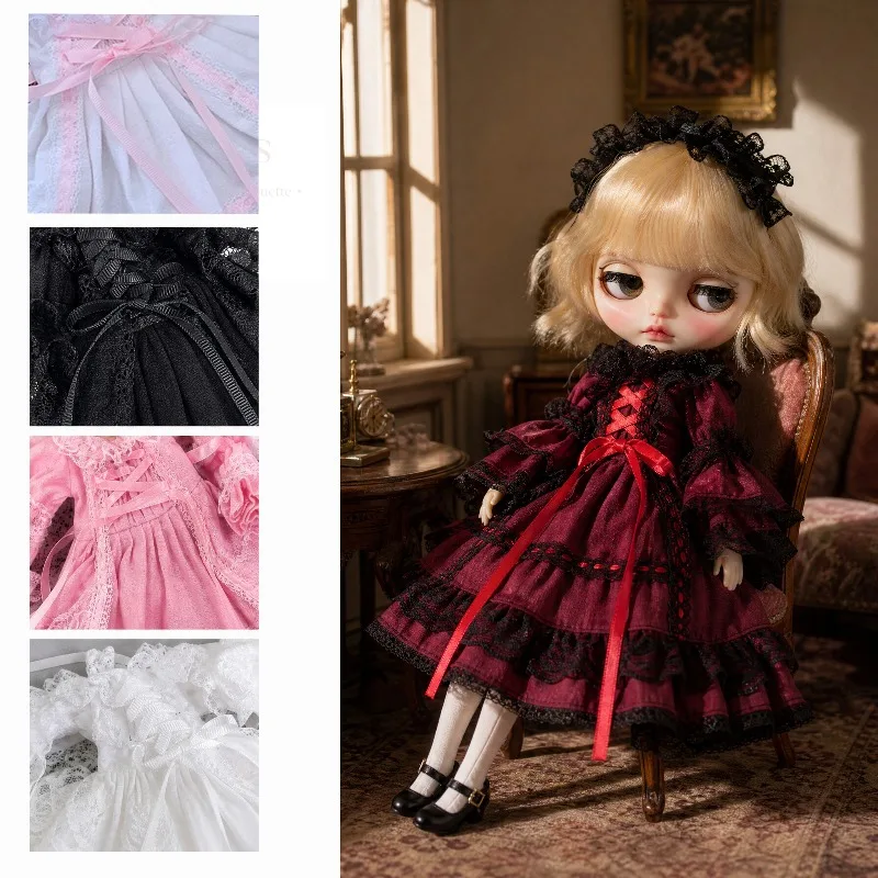 

Vintage Lace Blythe Doll Dress Dark Black Dress 28-30cm OB22 OB24 AZONE Blyth Accessories Blythe Doll Clothes Dress,no doll