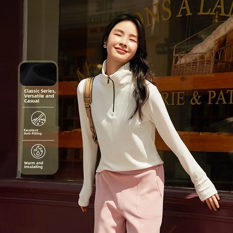 

Women's High Ne Zipper Hoodie Woolen Sweater Thiened Long Sve Color Regenerated Cellulose Fiber Winter Faion