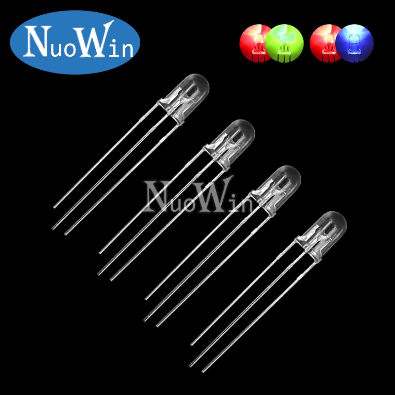 50pcs/lot 5MM Round Clear / Fog Two Colors Common Anode / Cathode LED Red & Green / Blue Bi-Color 3 Pins Light Emitting Diode