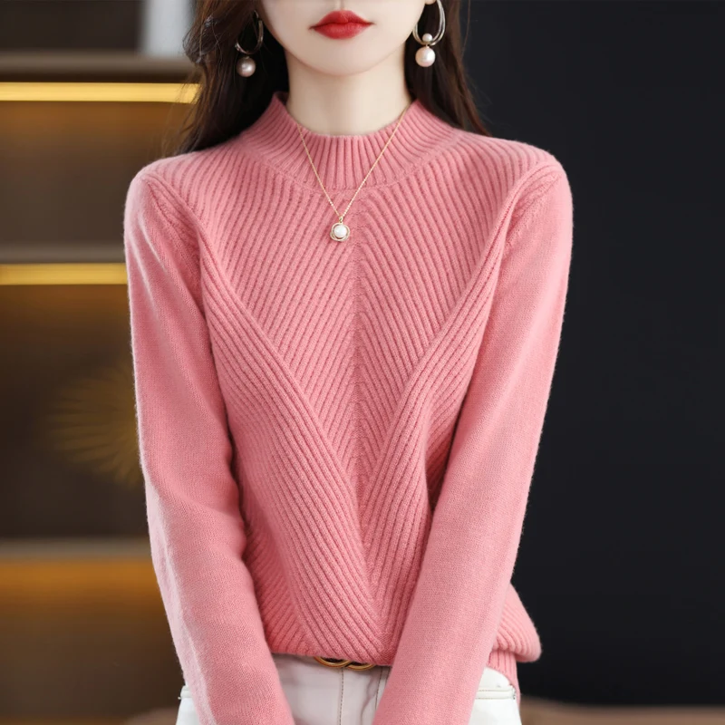 Autumn Winter New Cashmere Sweater Women Keep Warm Half high collar Pullovers Knitting Sweater Fashion Long Sleeve Loose Tops