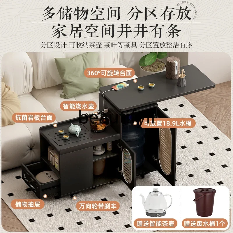 Removable folding coffee table retro rattan black rock slab balcony small kung fu tea table