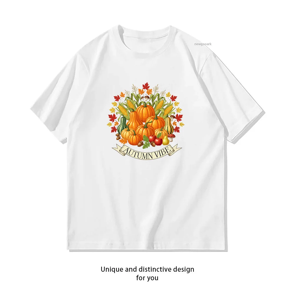 Autumn Vibe Pumpkins Leaves and Harvest Charm T-shirt Woman Man Summer Cotton Graphic T Shirts Adult Streetwear Camisetas Tops
