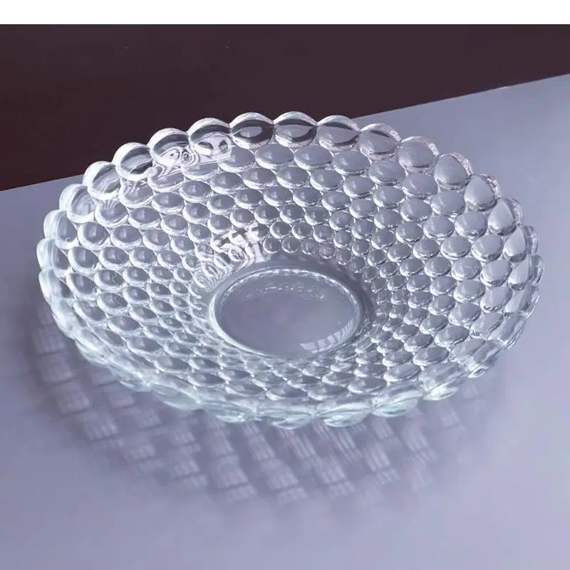 Transparent Glass Salad Plate Dessert Dish Thick Soup Bead Dot Dim Sum Molecular Cuisine Specialty Tableware