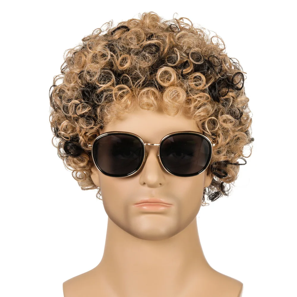 2026 Synthetic Short Curly Wig for Men Natural Looking Male Hairpiece Heat Resistant Fiber Cosplay Costume Daily Party Use