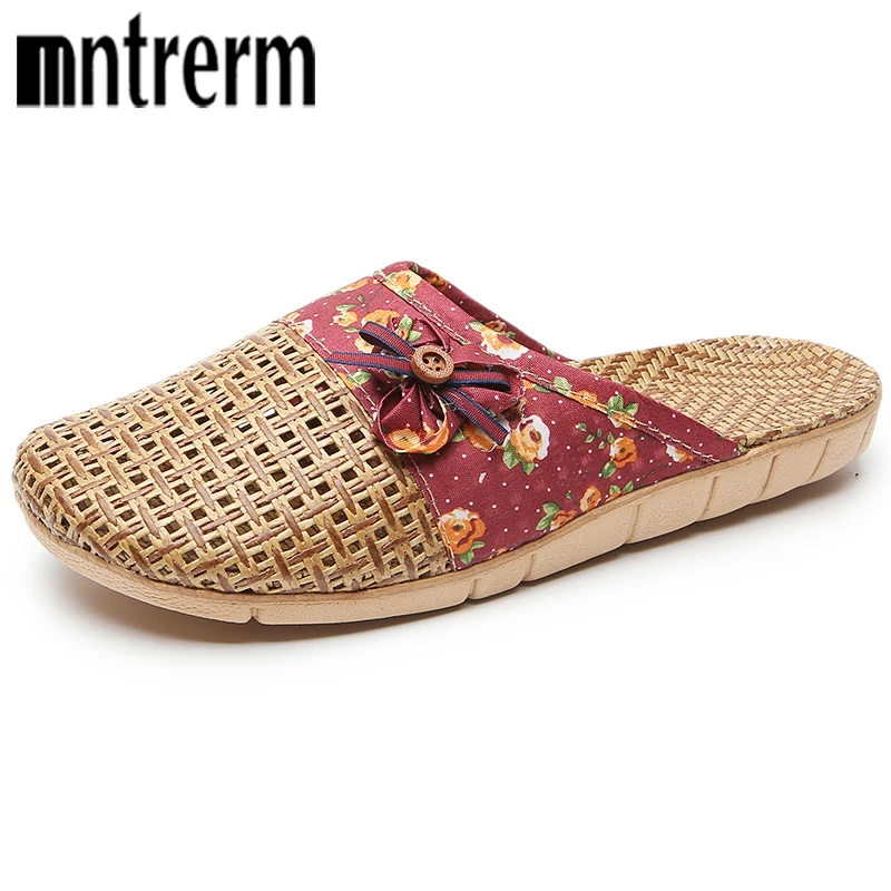 Mntrerm Subgrass Indoor Summer Indoor Slippers Wooden Floor Silent Non-Slip Home Women Rattan Grass Cool Indoor Linen Slippers