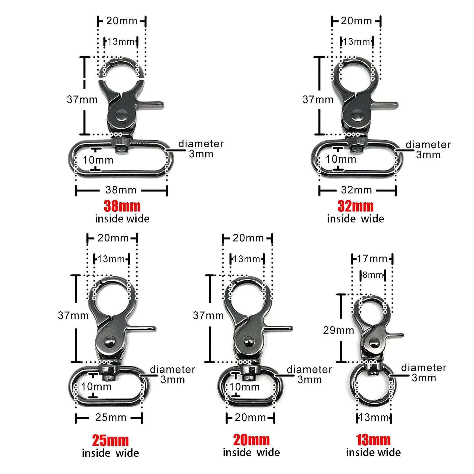 HZYUEGOU Leder Handtaschen-Rucksackgurt D-Ring Rechteckiger Dreifach-Gleitverstellbarer Rollenstift-Schnallen-Schieber Schnappverschluss Auslöseclip – Detail 5