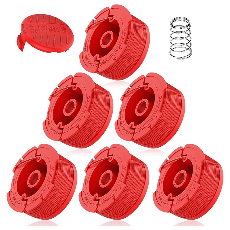 Cordas Weedwacker de plástico vermelho para artesão, compatível com modelos série CMCST910, 6-Line Spool, 1 Cap, 1 Spring