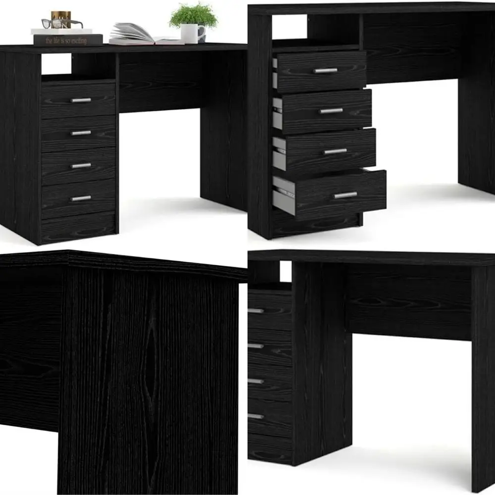 

Desk with 4 Drawers, Black Woodgrain